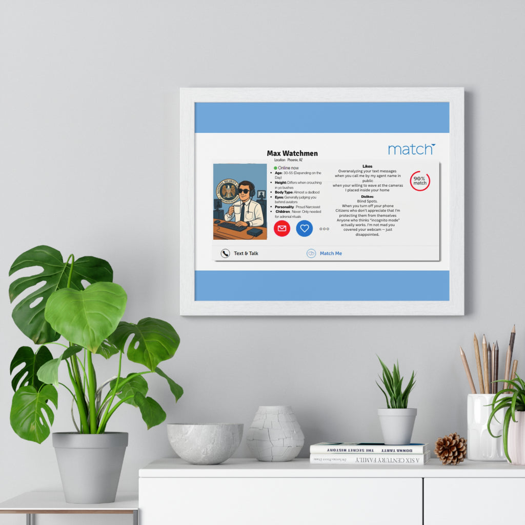 Humorous Handler Dating Profile Framed  Posterl Print