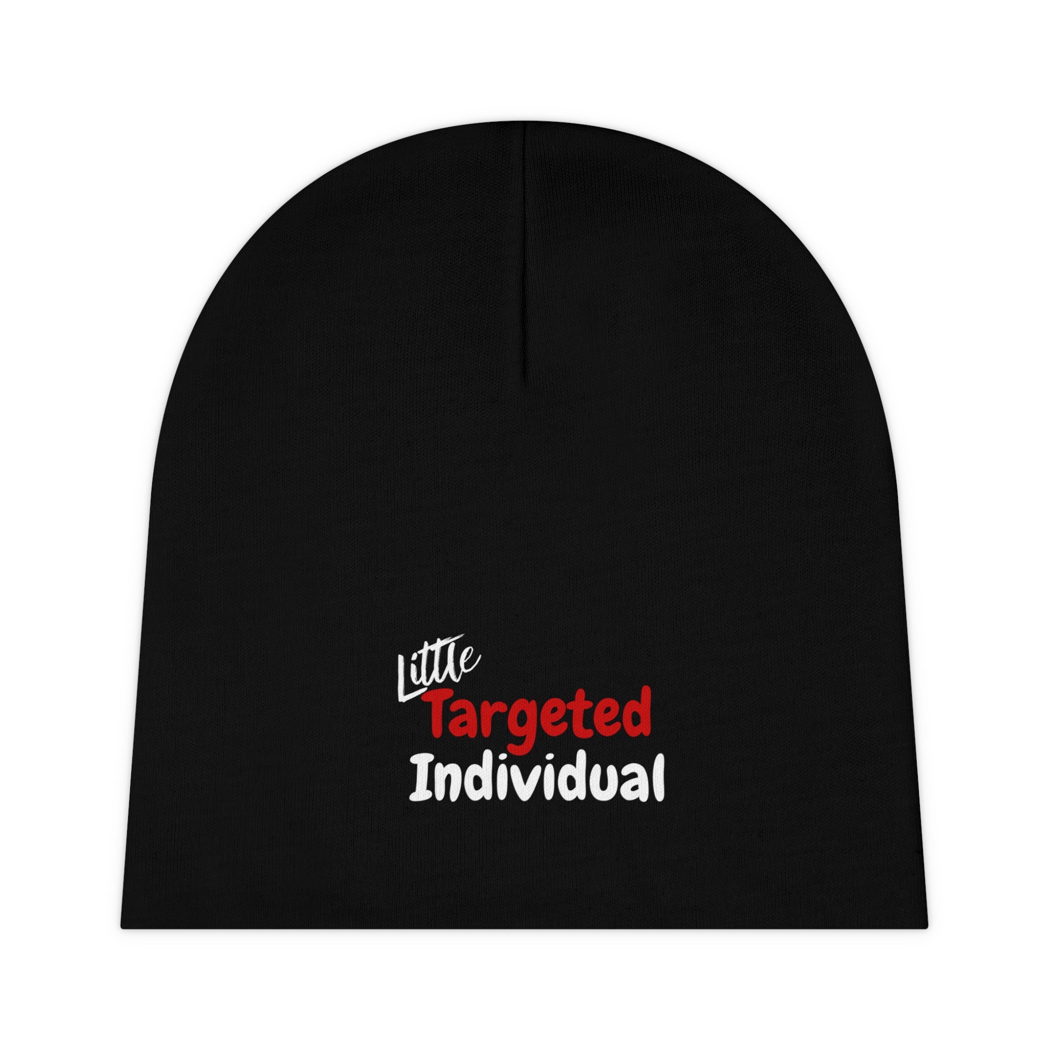 Black "Little Targeted Individual" " Minimal Infant Knit Hat