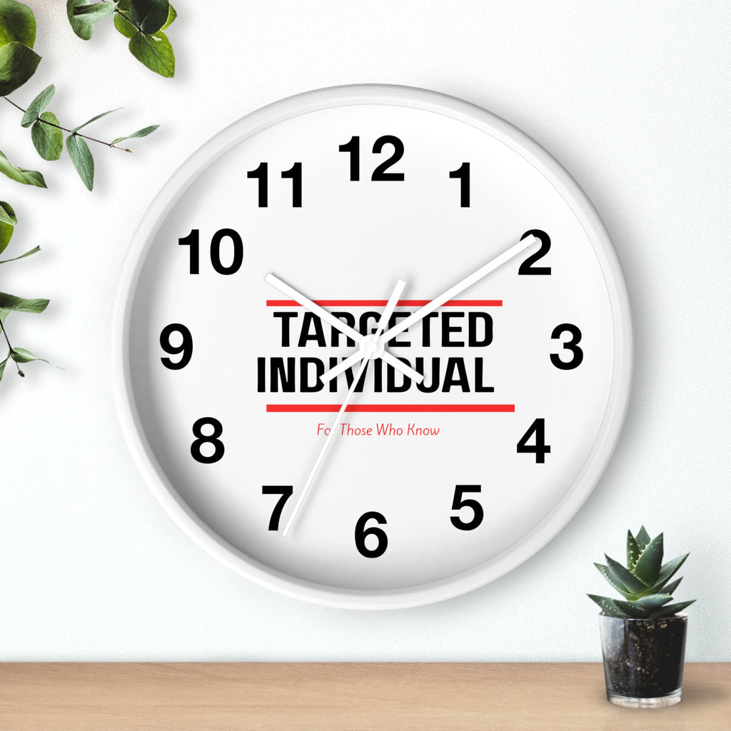 Targeted Individual Wall Clock | Bold Text, Minimalist Typography