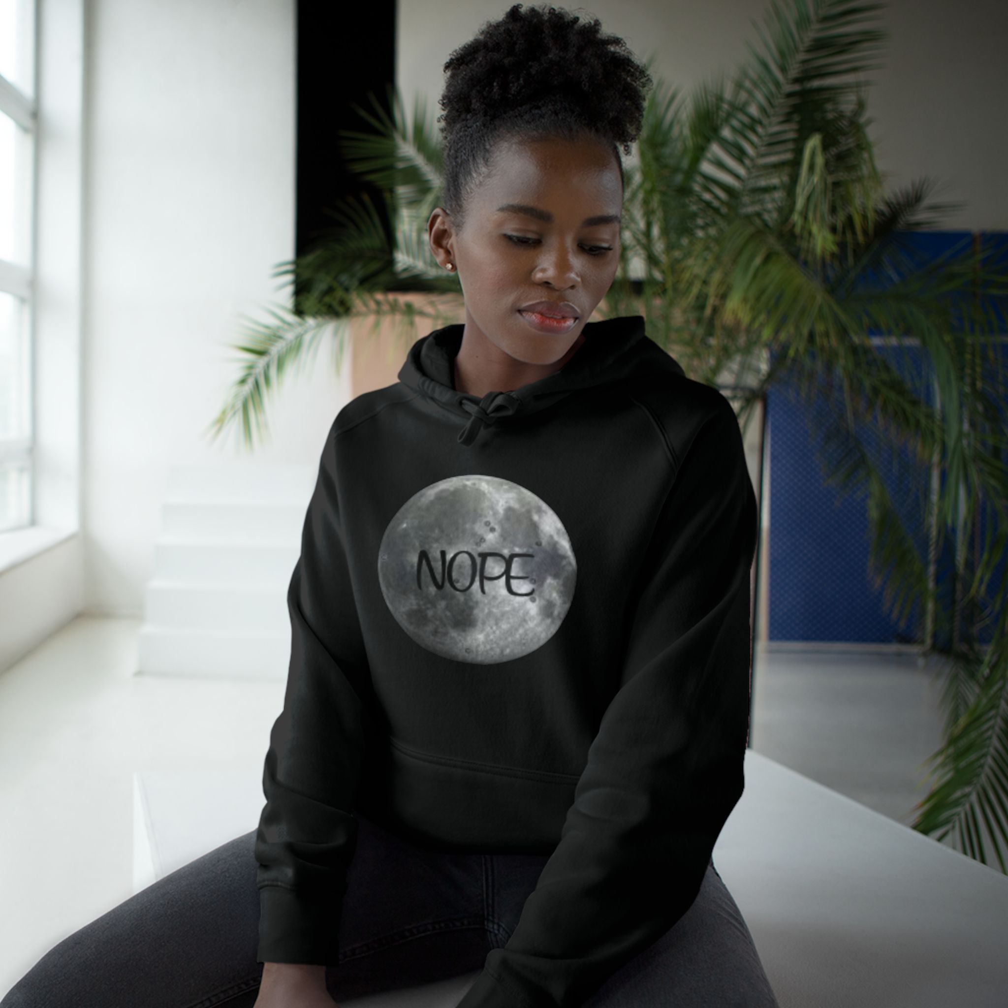 Nope Moon Hoodie — Funny Graphic Lunar Sweatshirt for Introverts & Moody Vibes