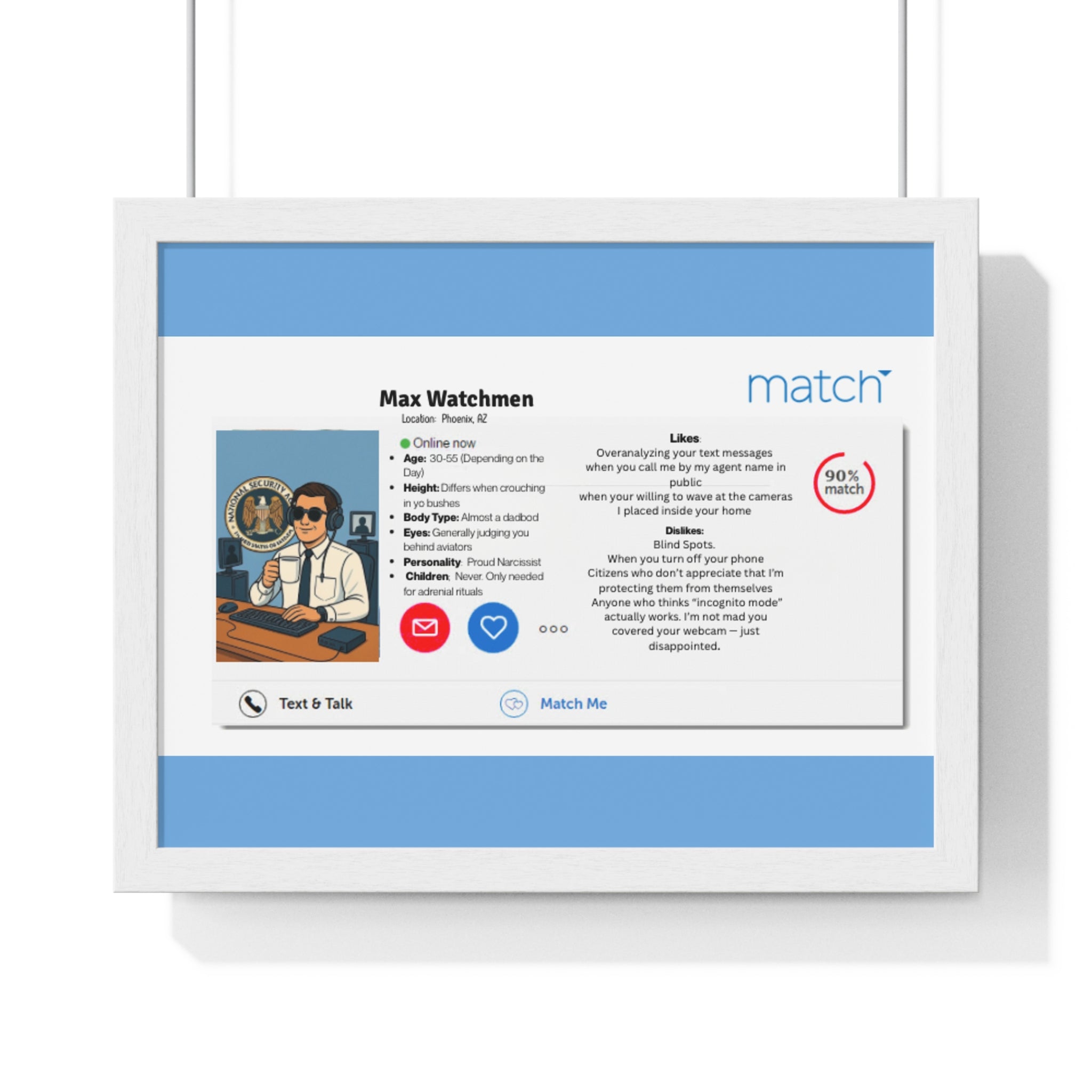 Humorous Handler Dating Profile Framed  Posterl Print