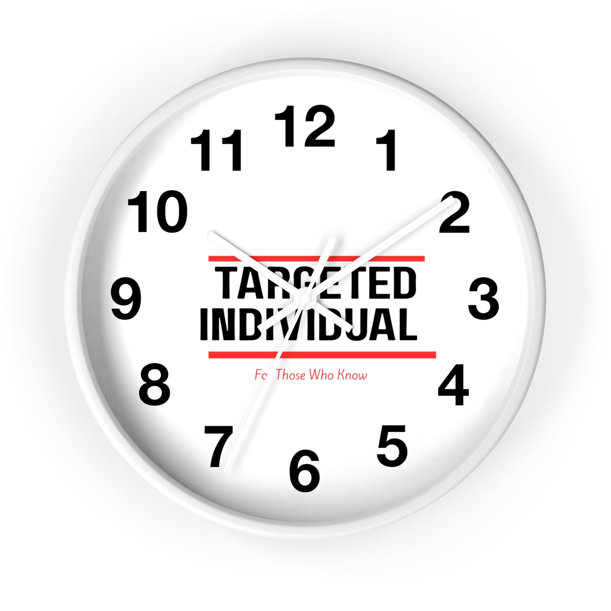 Targeted Individual Wall Clock | Bold Text, Minimalist Typography