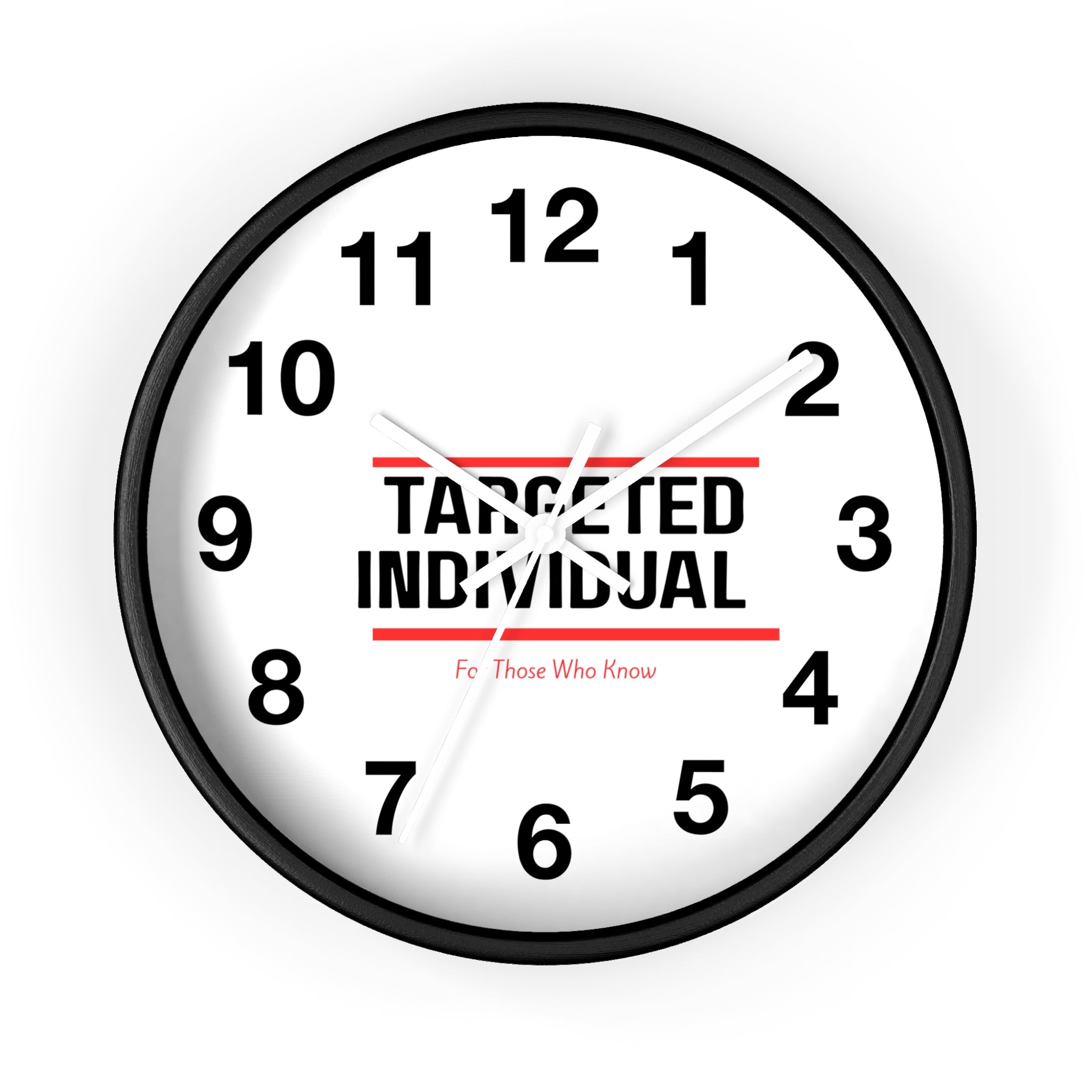 Targeted Individual Wall Clock | Bold Text, Minimalist Typography