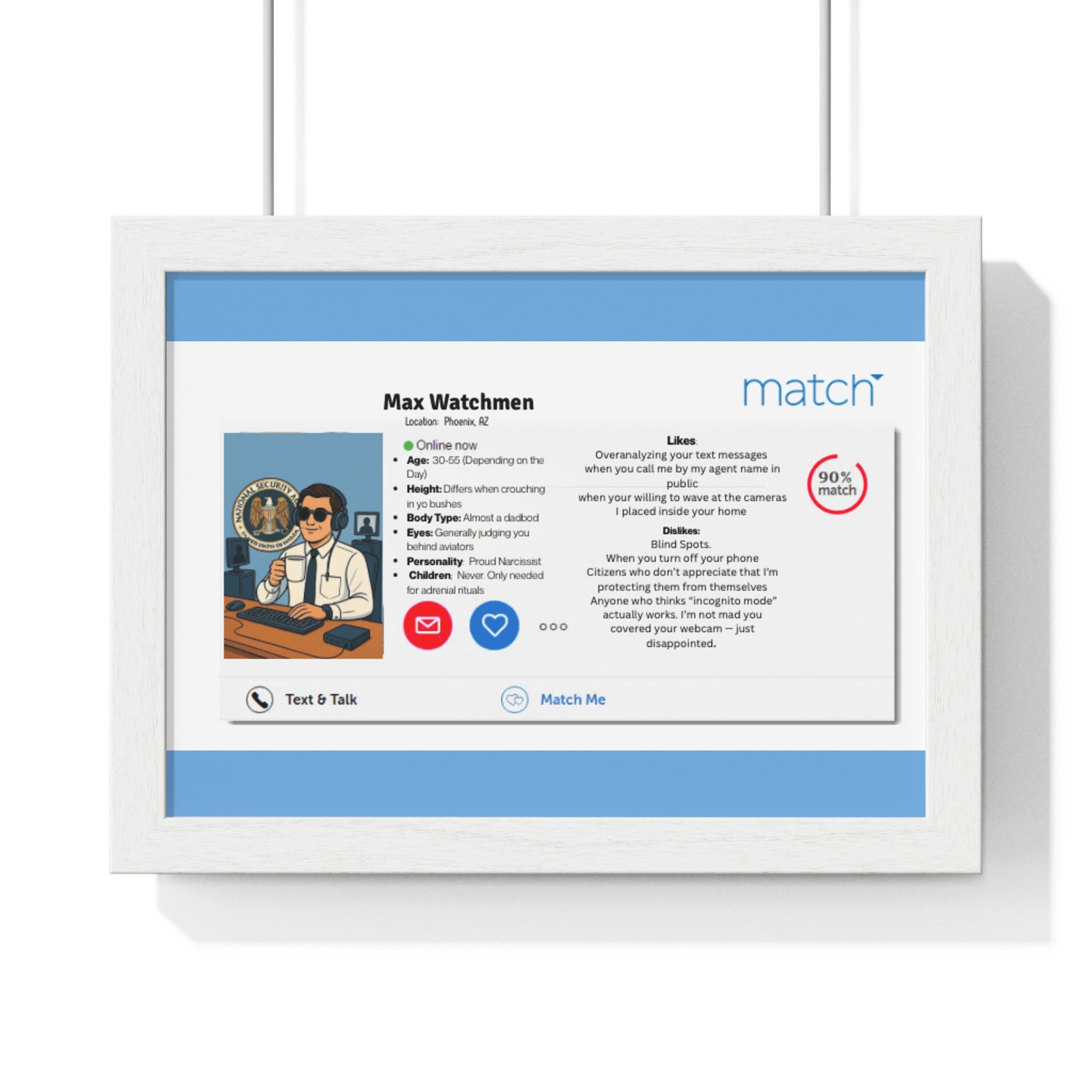 Humorous Handler Dating Profile Framed  Posterl Print