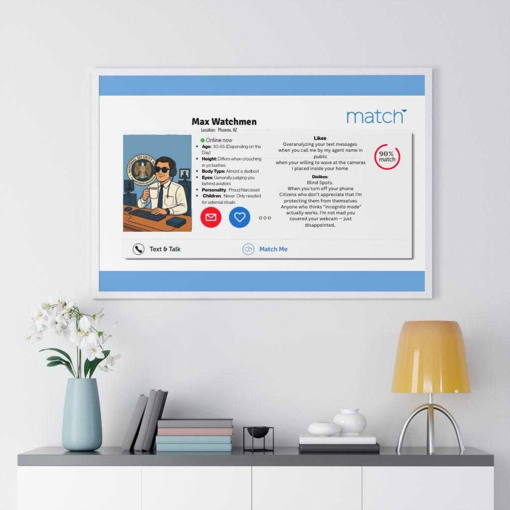 Humorous Handler Dating Profile Framed  Posterl Print