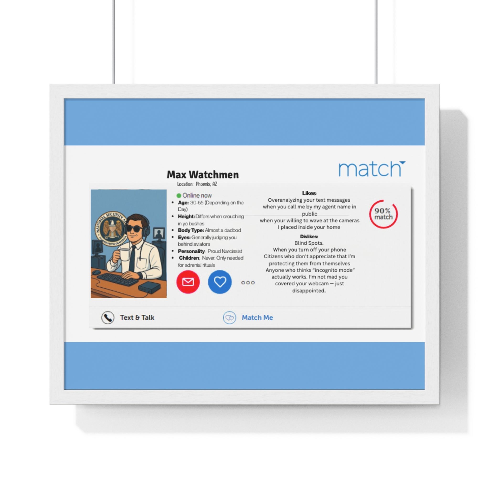 Humorous Handler Dating Profile Framed  Posterl Print