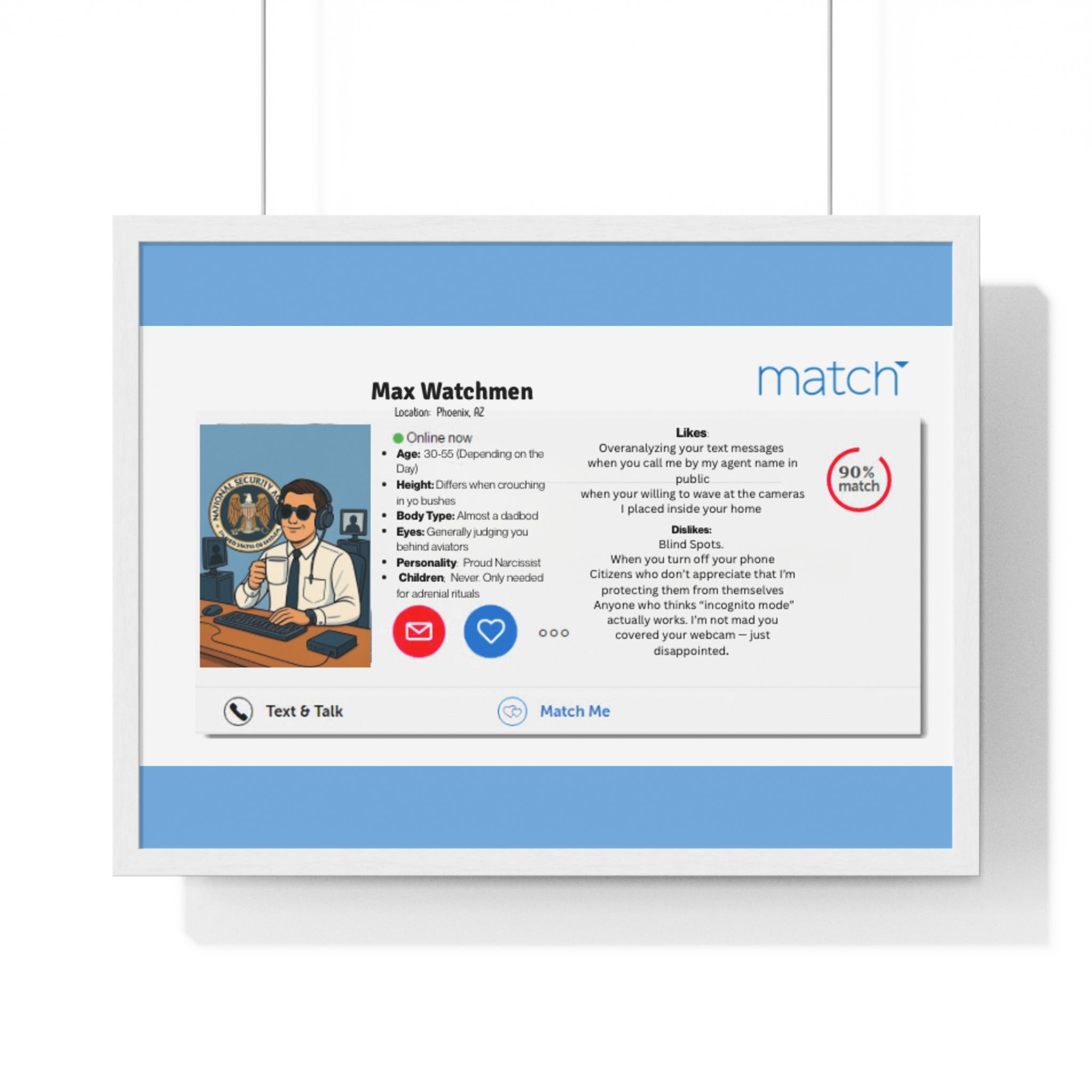 Humorous Handler Dating Profile Framed  Posterl Print